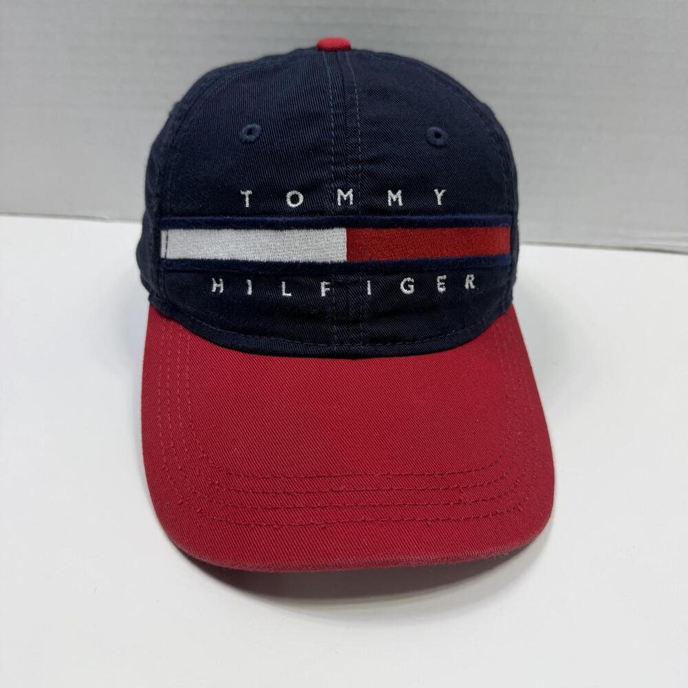 Tommy Hilfiger Hat Cap Strap Back One Size Blue Red Embroidered Flag Logo Mens